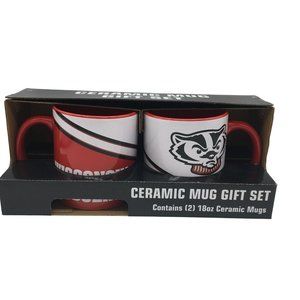 Wisconsin Badgers Mugs Gift Set Ceramic 18 oz 4.5" Red White Bucky Badgers